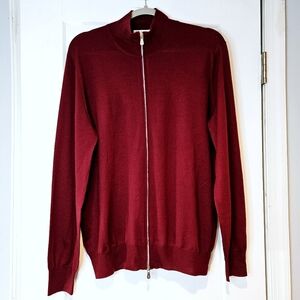 Brunello Cucinelli Zip Up Wool Cashmere Cardigan Sweater Burgundy 50